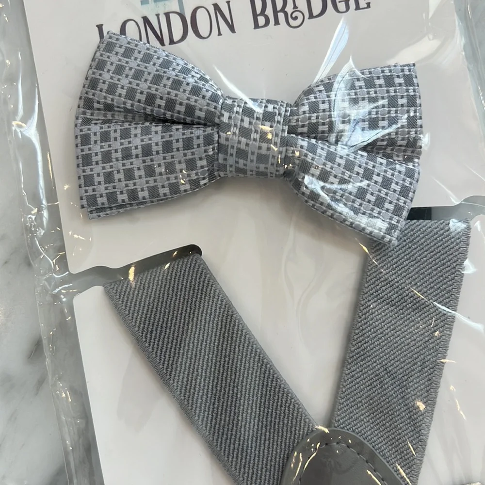 New Boys London Bridge Grey Bow tie and Suspenders Set